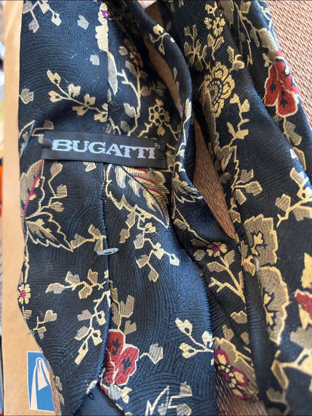 Bugatti Black Tie with Gold and Red Floral Motif